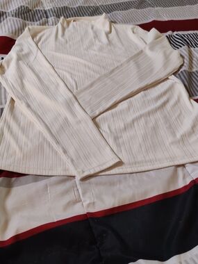 Cream Ribbed Long Sleeve Top